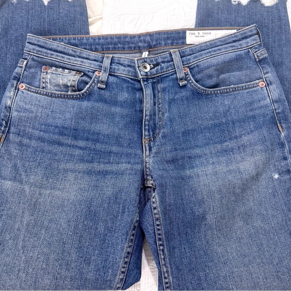 Rag & Bone Dre Low-Rise Slim Boyfriend Jeans Distressed Raw Hem Size 26 - Picture 9 of 12